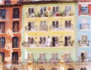 Spain colorful apartment buildings painterly textures digital declanod